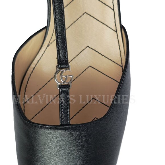 GUCCI SHOES T-STRAP BLACK LEATHER DOUBLE G LOGO SLINGBACK PUMPS sz 40.5 10.5 - Picture 9 of 15